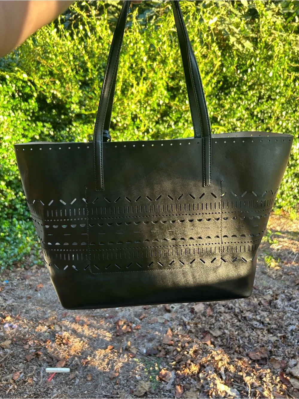 Kate Spade Harmony Metro Black White Reversible Perforated Leather Tote Bag